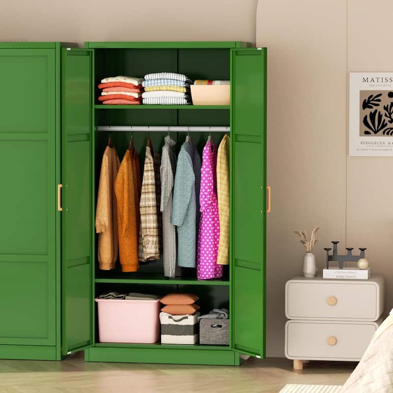Modern Metal Lockable Wardrobe Armoire Storage Cabinet