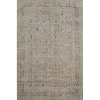Hand Knotted Oriental 100% Wool Carpet Traditional All-Over Green Mahal Area Rug - 12' 3'' X 8' 9''