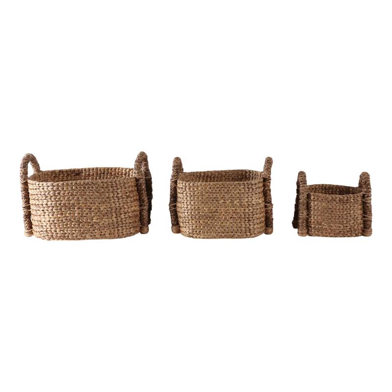 Seagrass Storage Basket with Handles (Set of 3) - 12", 15", 16" Tan - 22.5" x 17.75" x 16"