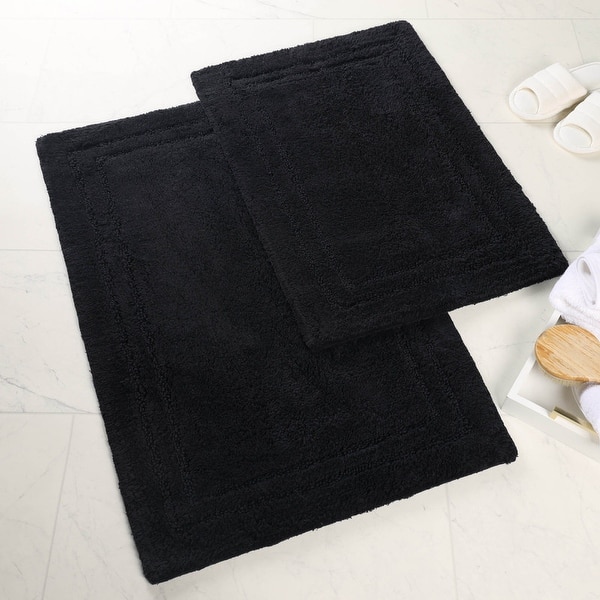 Superior Cotton Solid Non-slip Backing 2-Piece Bath Rug Set - Black