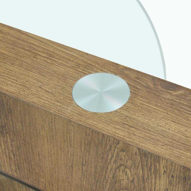 Modern and practical double-layer round table. Glass table top, wood MDF table legs. Suitable for living room and bedroom.