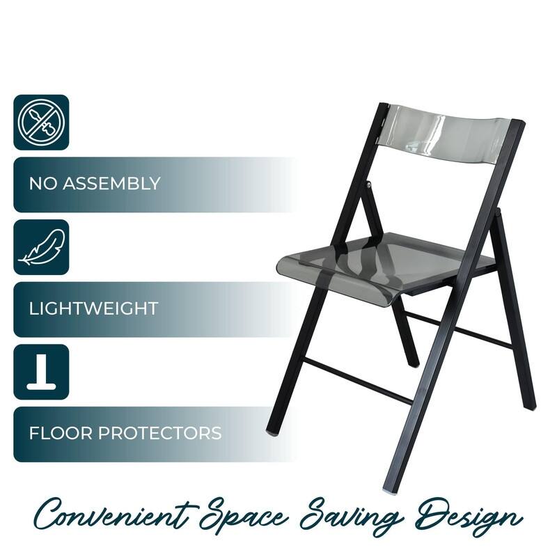 Menno Modern Folding Acrylic Dining Chair in Black Frame Stainless Steel with Rubber Pads, Fade Resistant, Assembled (Set of 2)