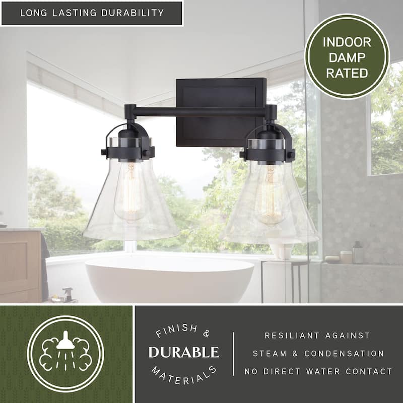 Mason Farmhouse Black Bathroom Vanity Light Fixture Clear Glass