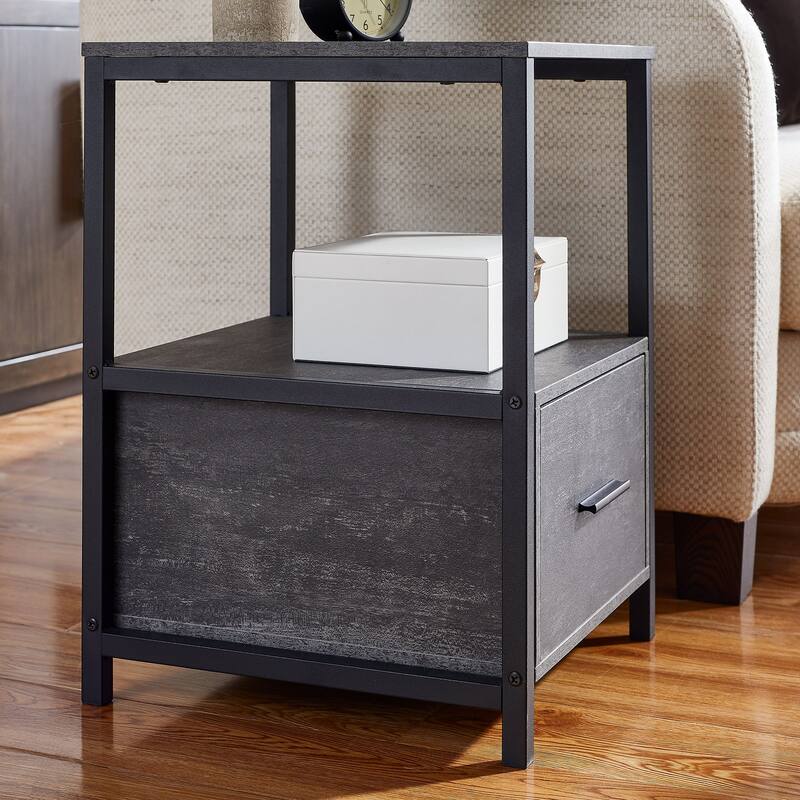 VECELO Nightstand Set of 1/2, Modern Square Side End Table, Living Room, Study Metal Frame
