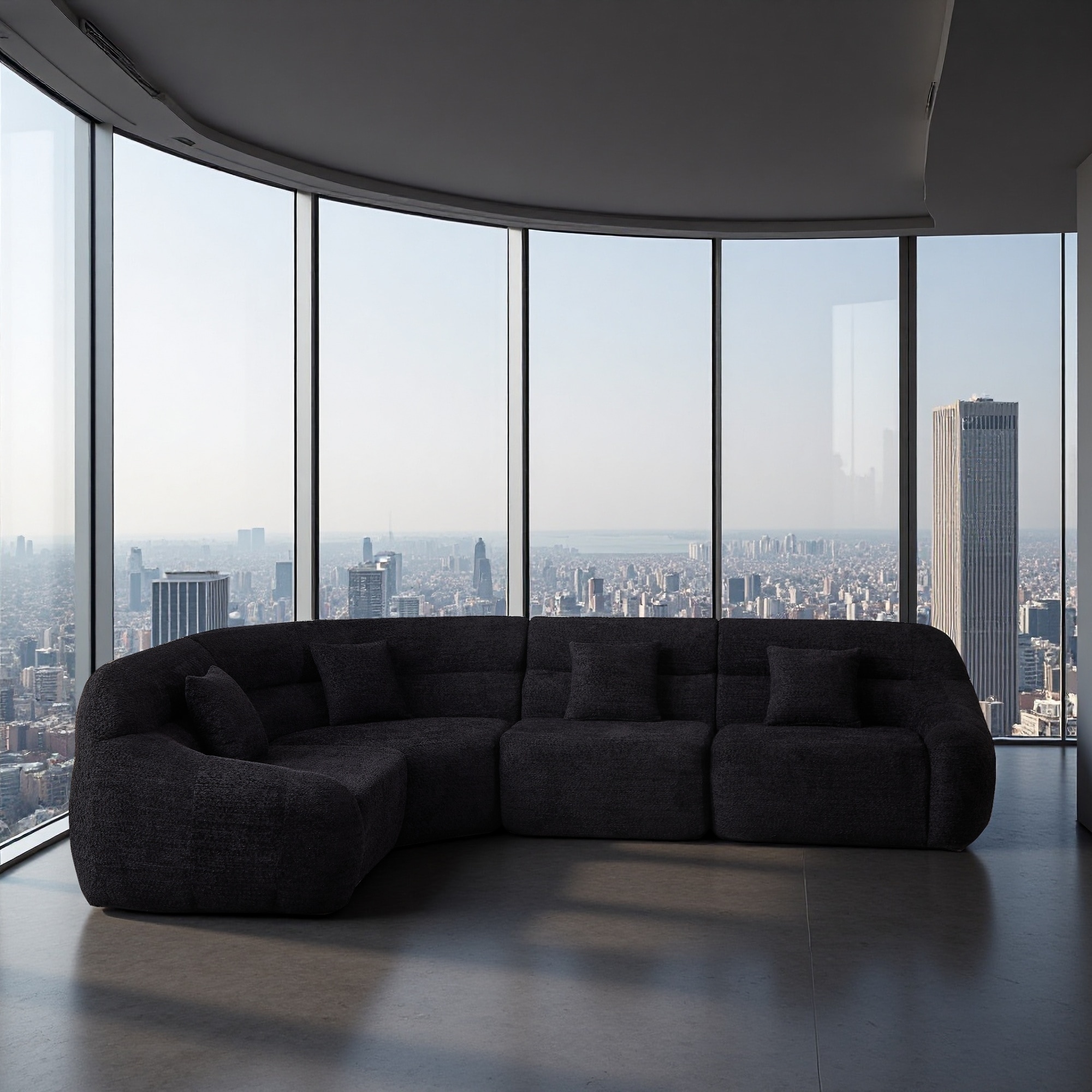 123.2" Chenille Curved Modular Sectional Sofa with 4 Pillows and No Assembly Required