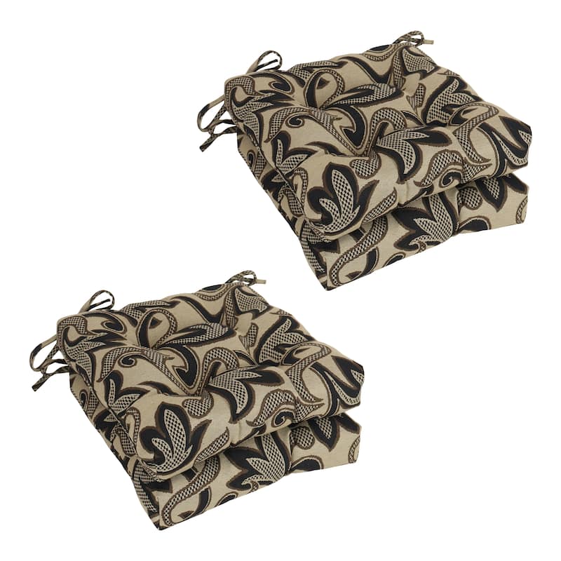 16-inch Square Woven Tapestry Tufted Chair Cushions (Set of 2 or 4) - 16 x 16 - Checkered Scroll - Set of 4