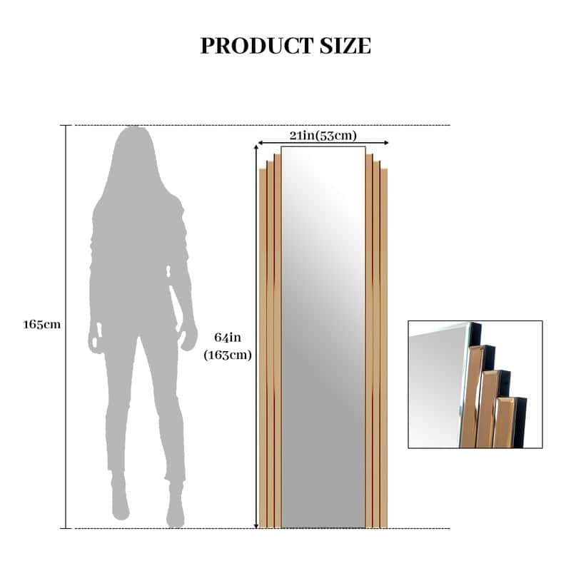 Floor dress mirror with wooden stand - 21"x64"