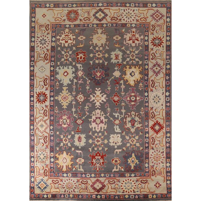All-Over Grey Oushak Oriental Area Rug Handmade Wool Carpet - 8'11"x 11'10"