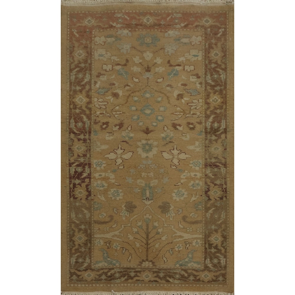 Hand Knotted Oriental 100% Wool Carpet Traditional All-Over Brown Ziegler Area Rug - 3' 9'' X 2' 0''