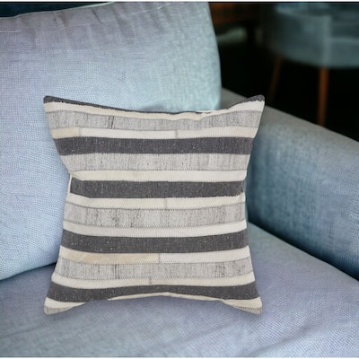 HomeRoots 20" Charcoal Striped Wool Throw Pillow