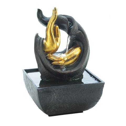 7.9" Black and Gold Hands Accent Tabletop Fountain