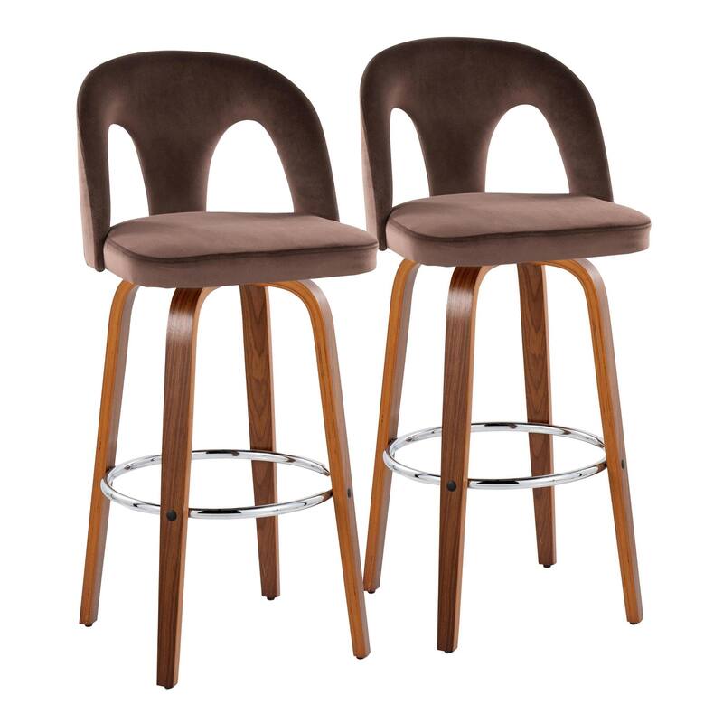 Carson Carrington Ashton Upholstered 30" Bar Stool with Walnut Bent Wood Legs & Round Footrest (Set of 2)