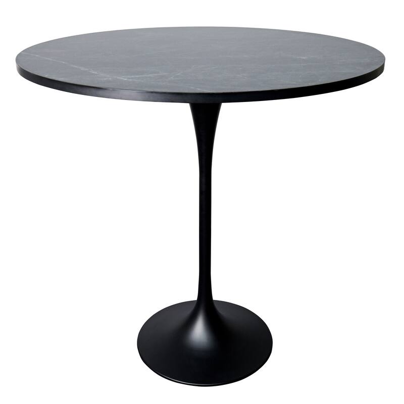 LeisureMod Verve 48" Round Dining Table with MDF Wood TableTop and Black Steel Base for Kitchen & Dining Room