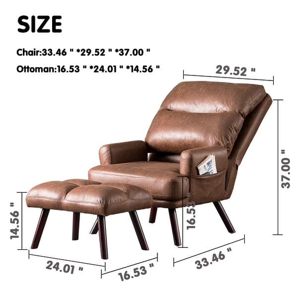 dimension image slide 2 of 7, OVIOS Wood Recliner Chair with Ottoman