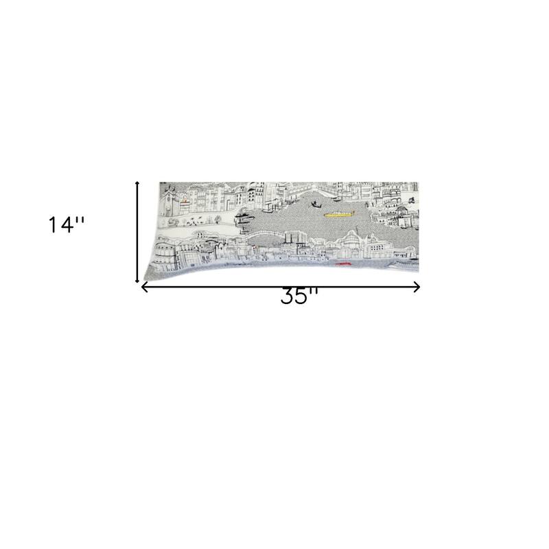 HomeRoots 35" White Venice Daylight Skyline Lumbar Decorative Pillow