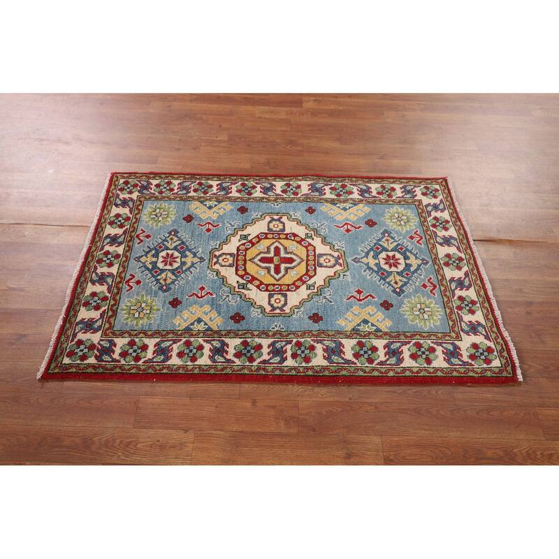 Light Blue Kazak Oriental Accent Rug Handmade Wool Carpet - 2'9" x 4'1"