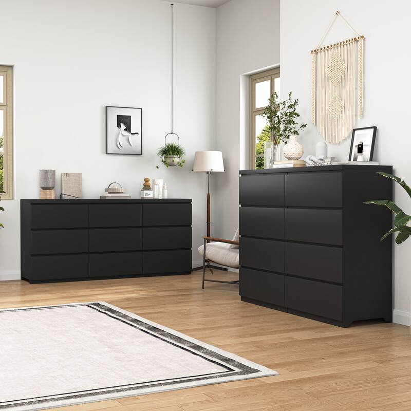 Modern Chest of Drawers with 9 Drawers, Wooden Dresser Clothes Organizer Drawers Cabinet for Living Room Bedroom Hallway