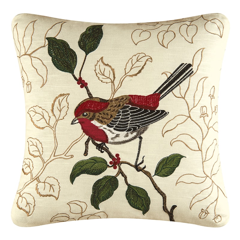 18" x 18" House Finch Embroidered Throw Pillow