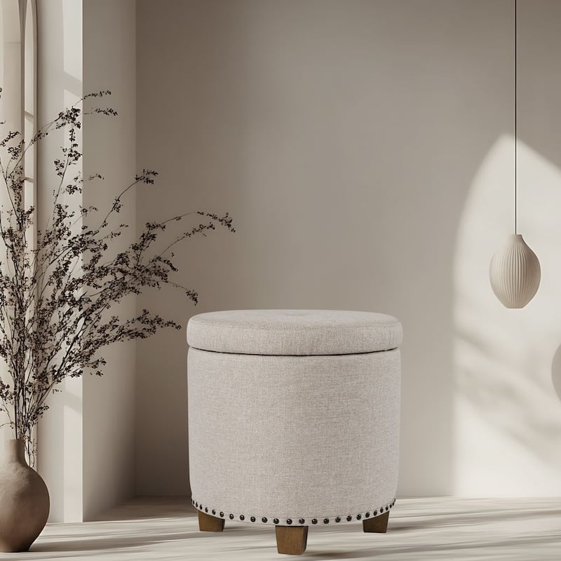 HomePop Storage Ottoman with Nailheads - Light Brown Fabric
