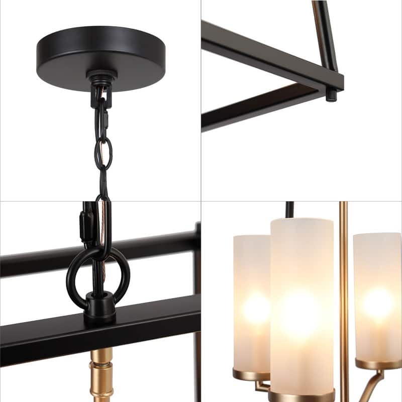 Modern 4-Light Black Gold Geometric Chandelier with Frosted Glass Shades - 14" L x 11" W x 17" H