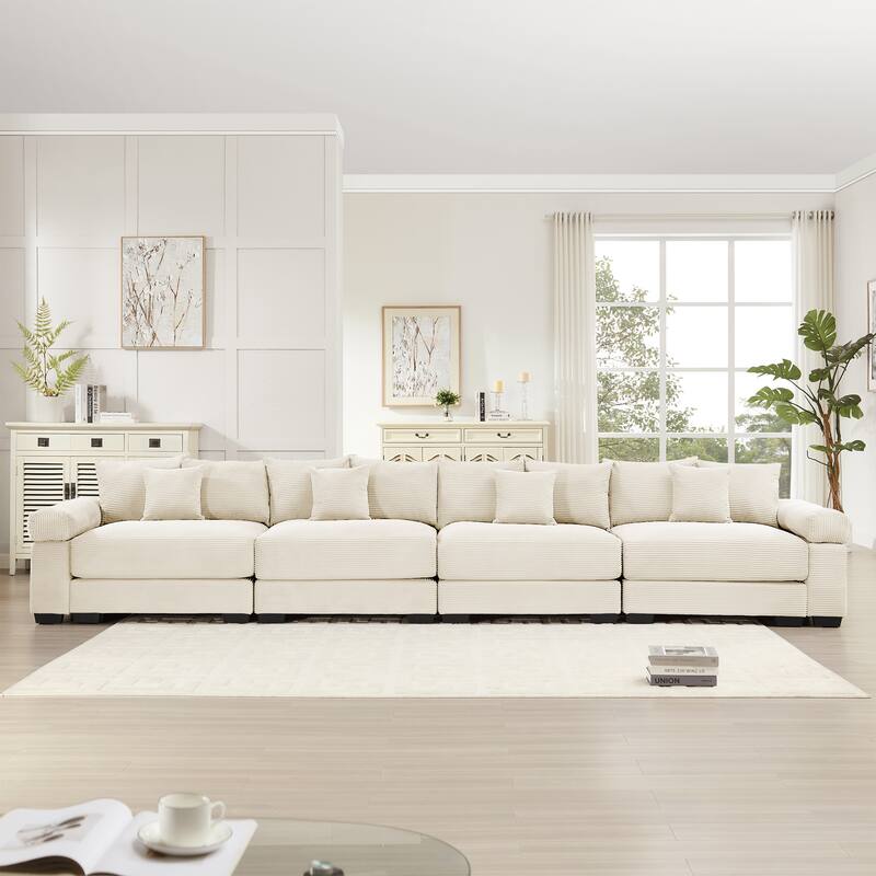 Oversized Corduroy Cloud Modular Sofa with Throw Pillows