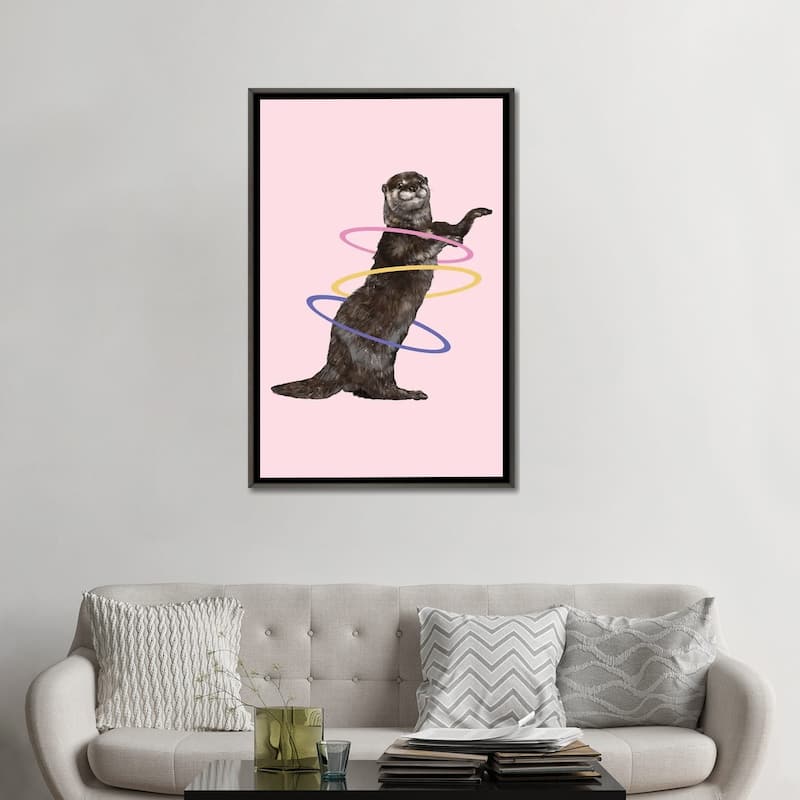iCanvas "Hula Hooping Otter In Pink" by Big Nose Work Framed