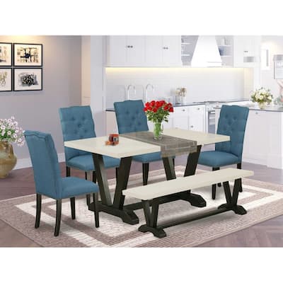 6-Piece Rectangle Natural Oak Finish Solid Wood Top Dining Table with 1-Bench, 4-Chairs with