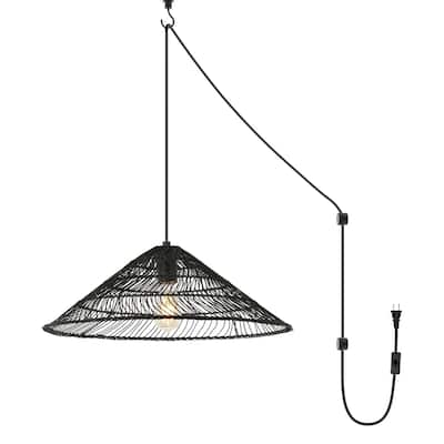 Lucas 1-Light Farmhouse Coastal 180" Cord Plug-In or Hardwired LED Pendant, by JONATHAN Y