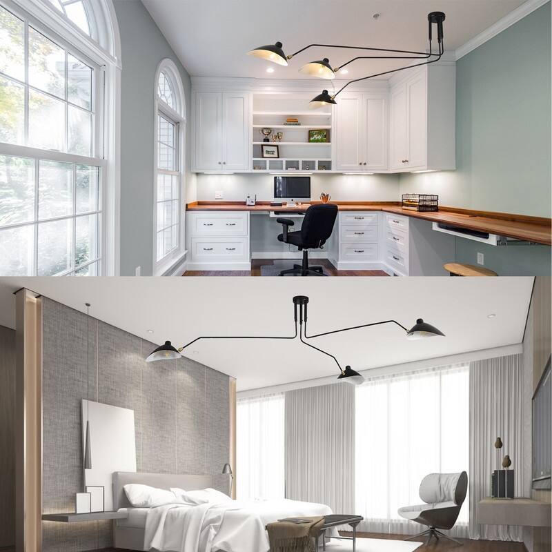 Mid Century Modern Black Chandelier with Swing Arm for Dining Room