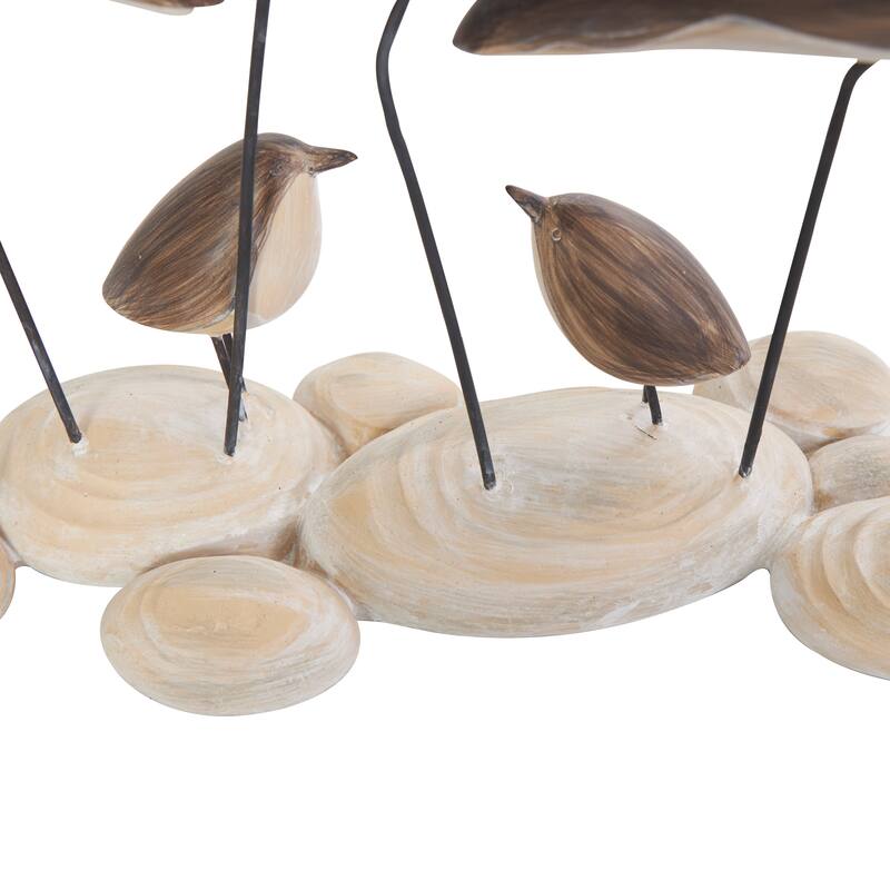 Brown Polystone Family Bird Decorative Sculpture with Cream Rock Base