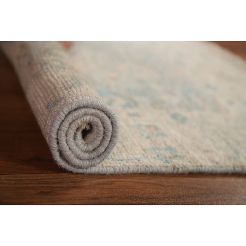 Hand Knotted Oriental 100% Wool Carpet Transitional Medallion Navy Blue & Blues Oushak Area Rug - 3' 0'' X 2' 0''