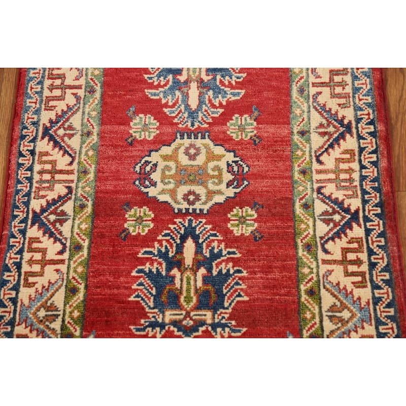 Geometric Red Kazak Oriental Rug Handmade Traditional Wool Carpet - 2'0" x 3'0"