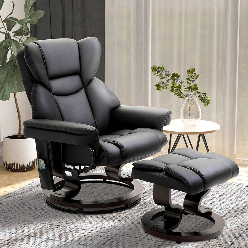 Massage Recliner Chair with Ottoman Footrest,10 Vibration Points,360°Swivel,Faux Leather Chair with Side Pocket,Remote Control