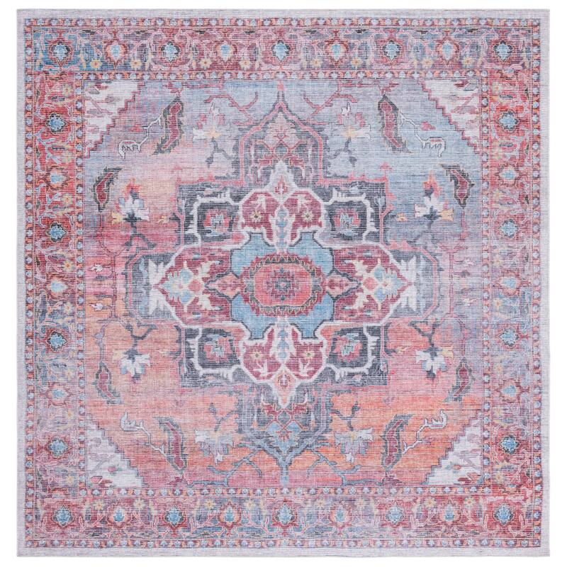 SAFAVIEH Serapi Machine Washable Nonie Boho Medallion Rug - 6'7" Square - Rust/Ivory