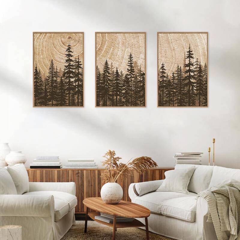 Natural Woodland Landscape Wall Decor, Large Retro Forest Painting