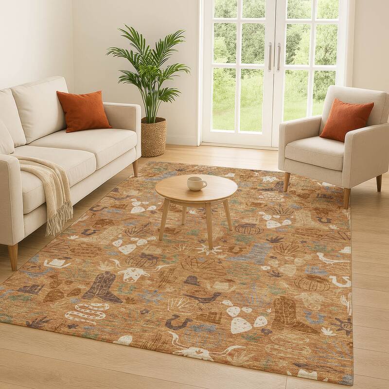 Machine Washable Indoor/ Outdoor Modern Ranch Chantille Rug