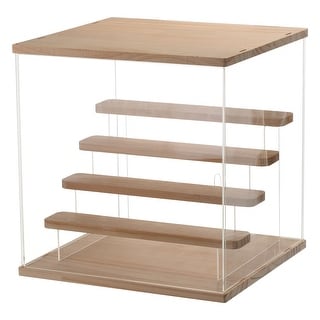 5 Tier Clear Acrylic Display Case with Led Light For Collectibles Figures, Wood