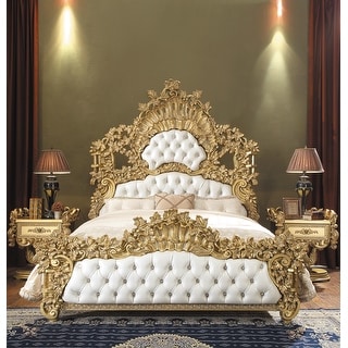 Heverford White and Gold Eastern King Scrolled Floral Bed