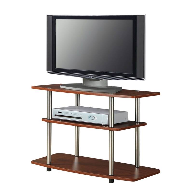 Modern Wood and Metal TV Stand in Cherry Brown Finish - 31.5 x 22.2 x 15.8 inches