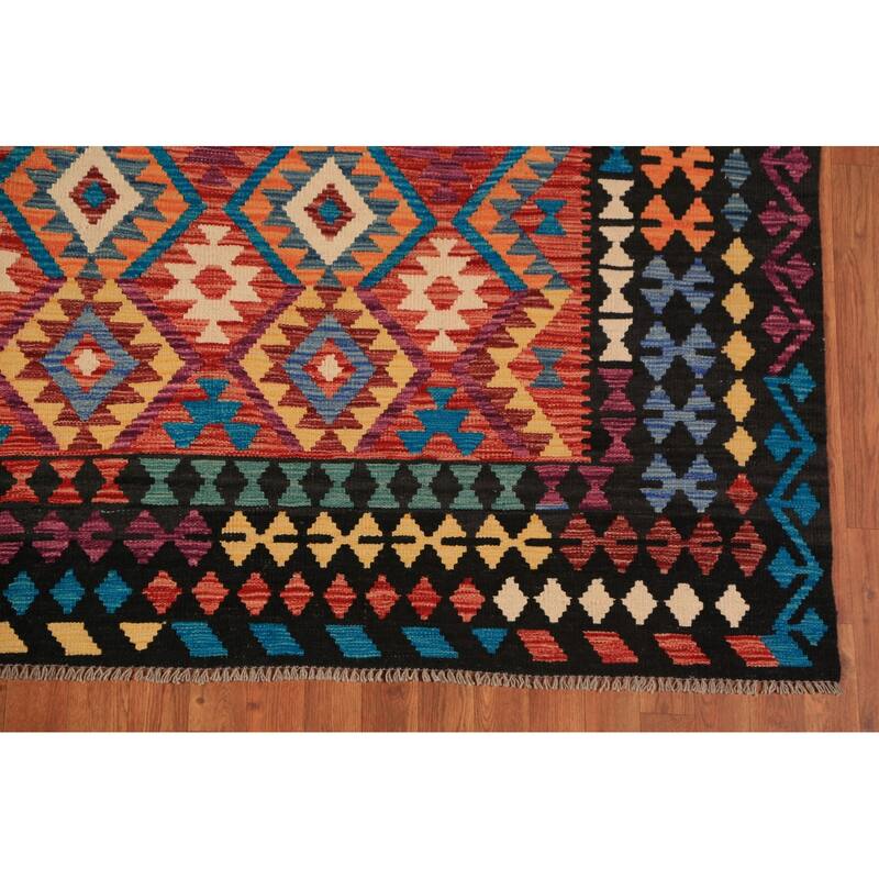 Geometric Kilim Area Rug Hand-Woven Oriental Wool Carpet - 8'5"x 11'4"
