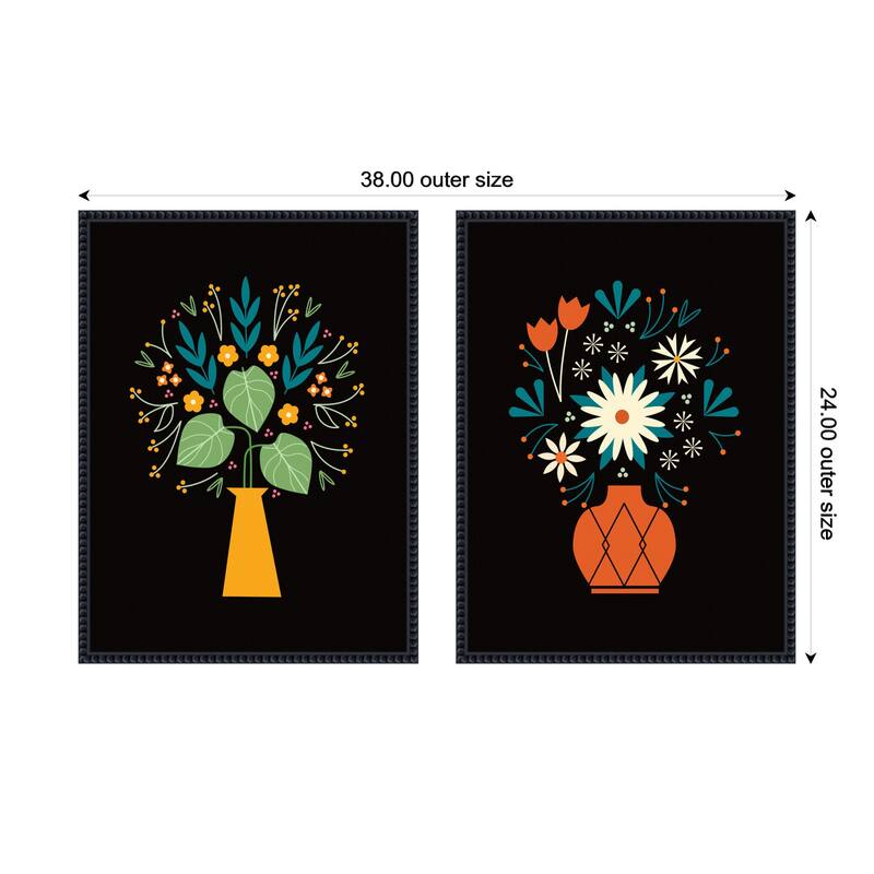 Kate and Laurel Sylvie Beaded Floral Yellow and Red Vases Framed Canvas Art Set by Amber Leaders
