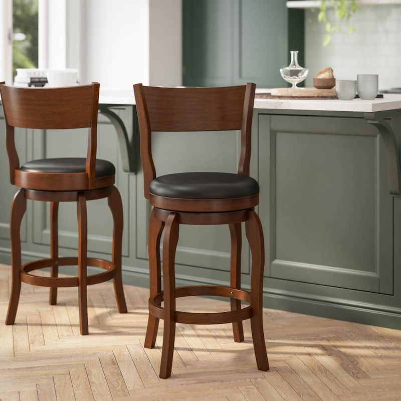 Commercial Upholstered Wooden Swivel Counter Stool - Antique Oak/Black