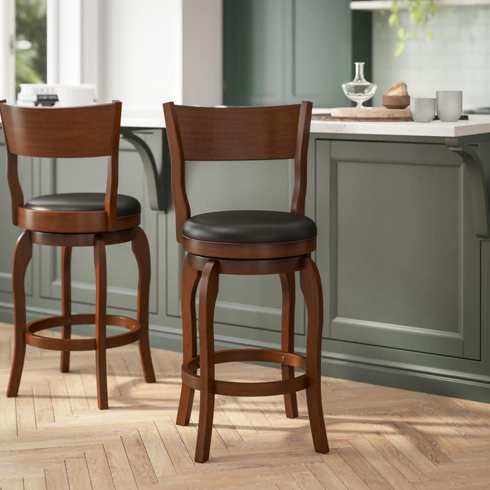 Commercial Upholstered Wooden Swivel Counter Stool
