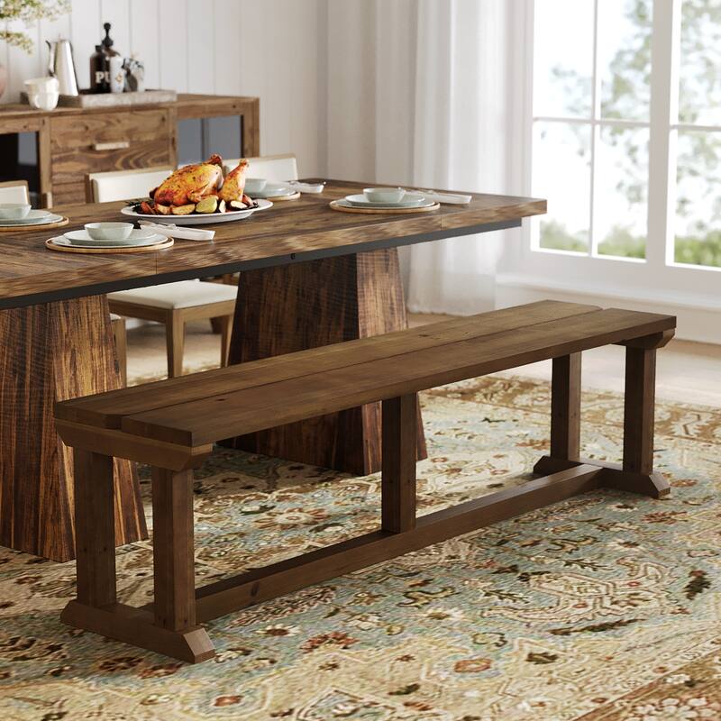 Solid Wood Dining Bench, 59" Entryway Bench Kitchen Table Seat for Dining/Living Room, Hallway,