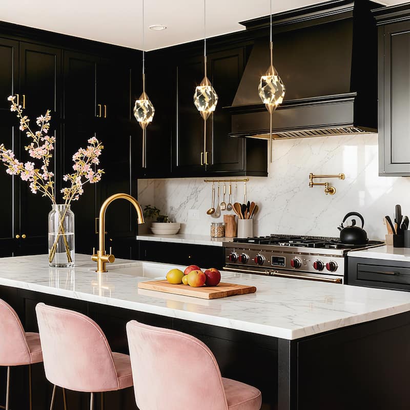 Modern Gold LED Crystal 1-Light Pendant Light for Kitchen Island Dining Room - 4" Dia. x 17" H