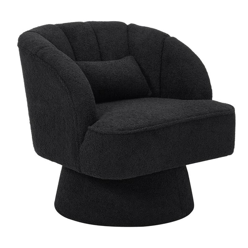 Velvet Upholstered 360° Swivel Accent Chair, Barrel Lounge Chair for Living, Bedroom Reading Nook - Black