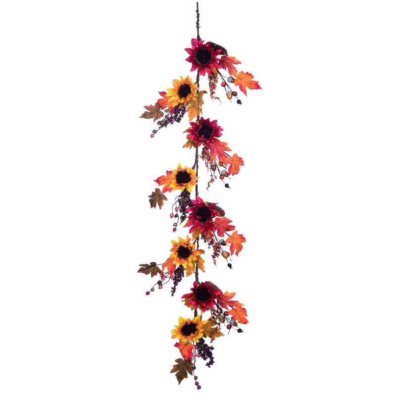 Transpac Fabric 60 in. Orange Autumn Sunflower Garland