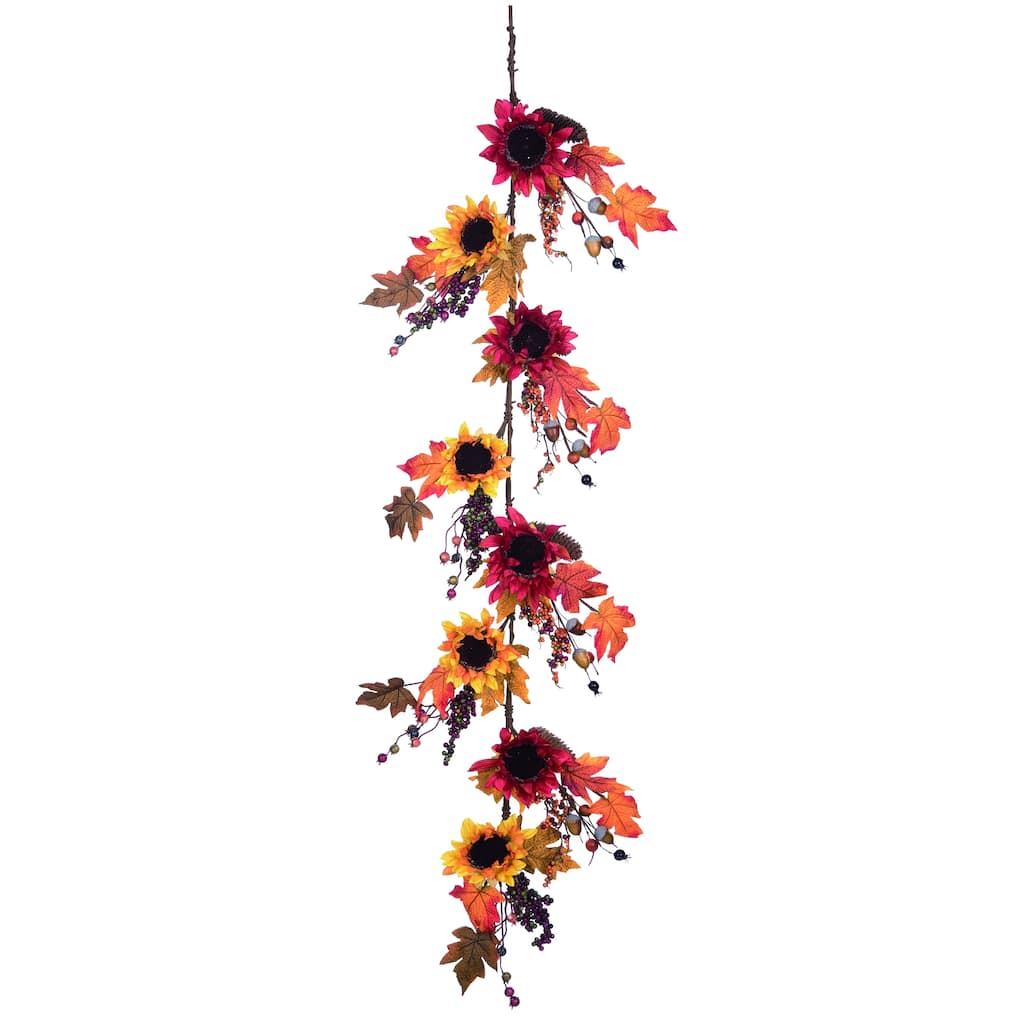 Transpac Fabric 60 in. Orange Autumn Sunflower Garland