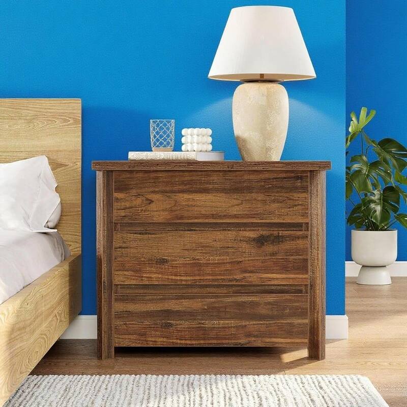 Rustic Brown Engineered Wood 3-Drawer Nightstand with Sturdy Storage