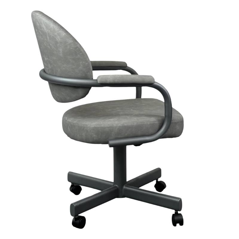 Tempo Furniture Dayton Caster Swivel & Tilt Dining Chair w/ Arms Armchair Flintrock Gray Powder Coat Finish & Gray Polyurethane